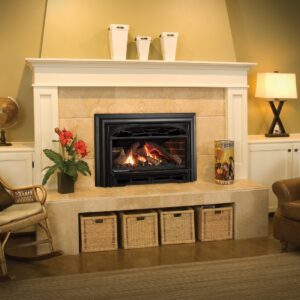 i-mxRGpWD-X3 Valor G3 M Gas Insert in a living room with pull-out storage underneath the brick